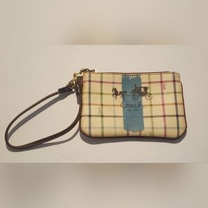 Coach Plaid Wristlet in Cream and Blue